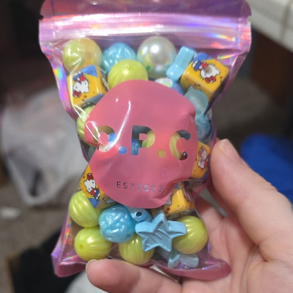 Colorful Bead Set in Holographic Bag